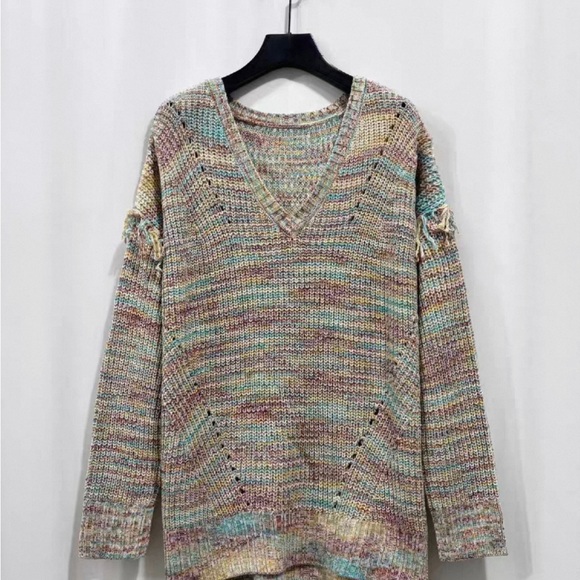 Multicolor V-Neck Women's Sweater - Picture 1 of 3